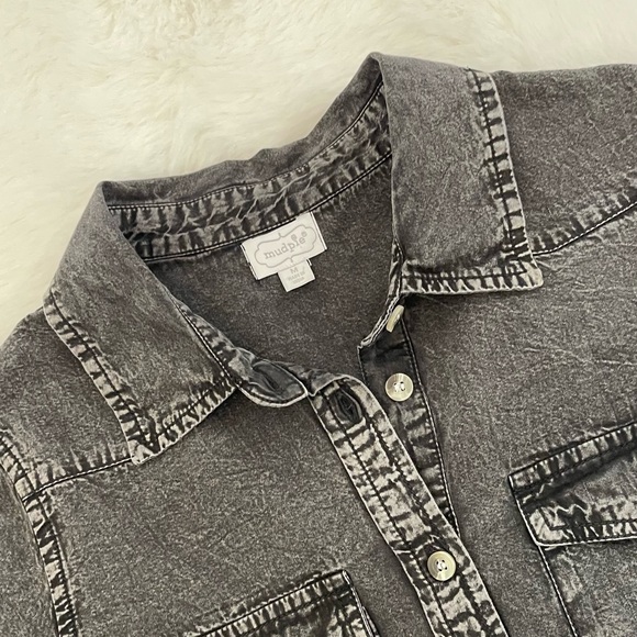 Mud Pie Hayden Black Peplum Denim Top Shacket - Picture 9 of 12